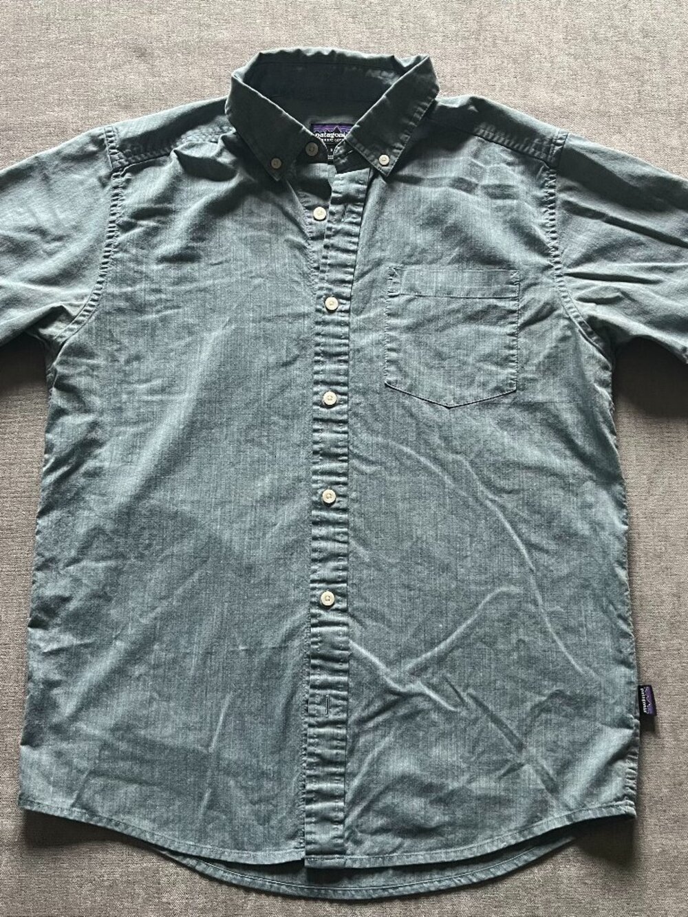 Patagonia Button Down Shirt Men S Gray Short Sleeve Lightweight Pocket Organic